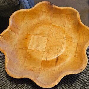 Wooden Bowls Woven Bowls for Salad Fruit and Snacks Parquet Brown 10" MCM